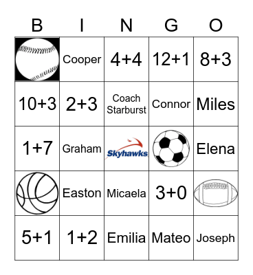 SKYHAWKS BINGO Card