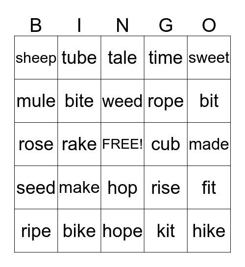 WORD BINGO! Bingo Card