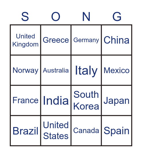 Music Around the World Bingo Card