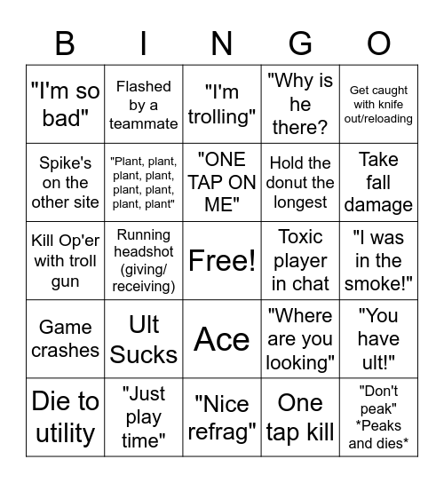 Valorant Bingo Card