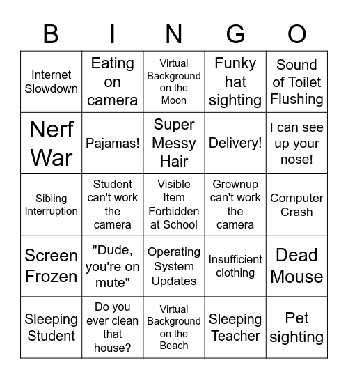 VidConf School Bingo Card