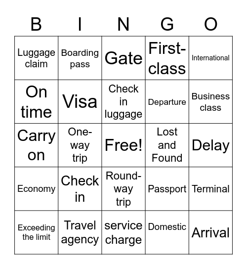 Airport keywords Bingo Card