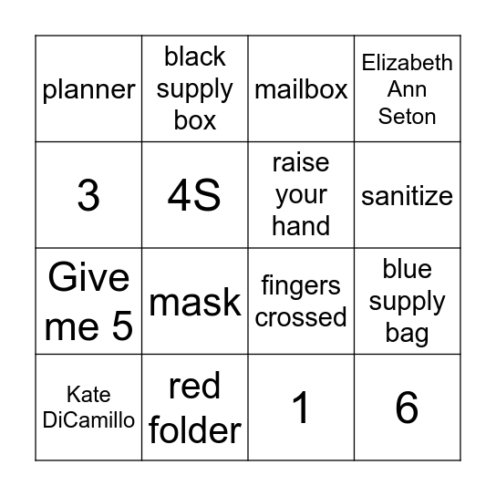 1st Day Review Bingo Card