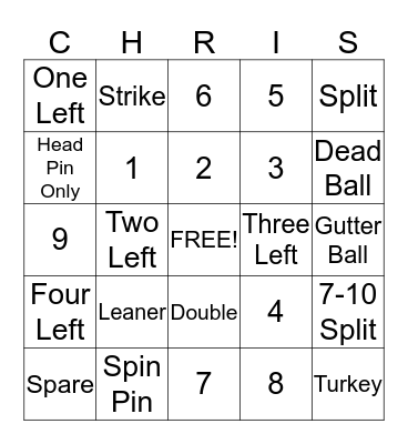 Grooms Dinner Bowling Bingo Card