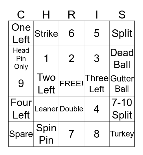 Grooms Dinner Bowling Bingo Card