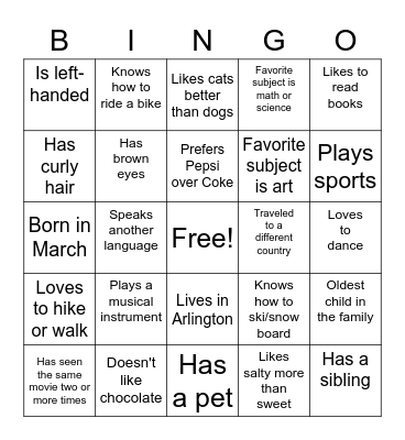 Getting To Know You Bingo! Bingo Card