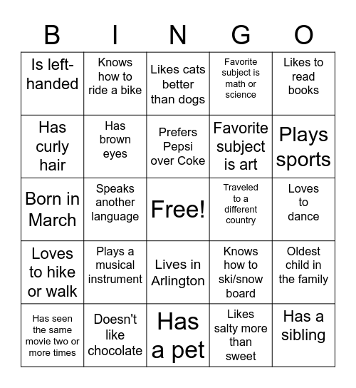Getting To Know You Bingo! Bingo Card