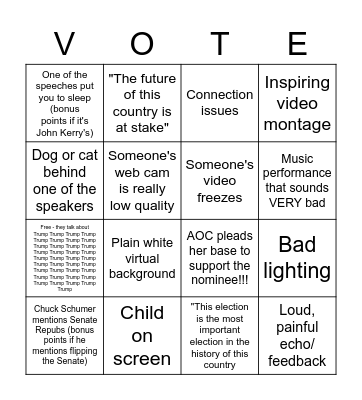 Dem Convention 2020 Night 2 Bingo Card