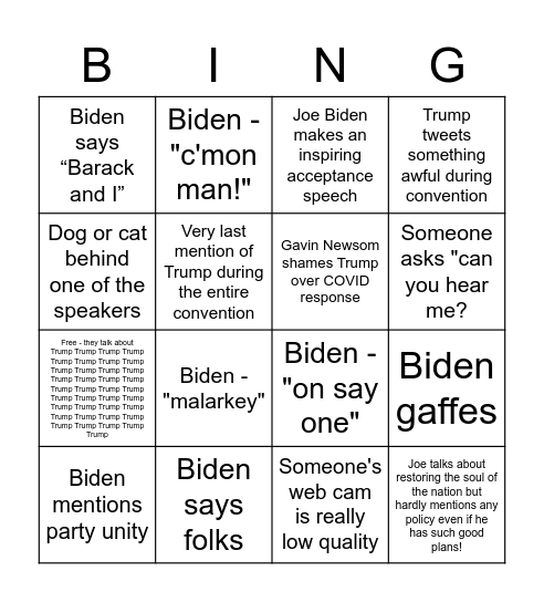 Dem Convention 2020 Night 4 Bingo Card