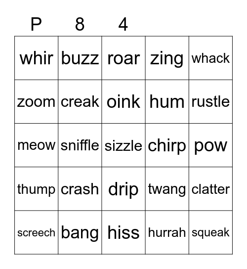 P84 Bingo Card