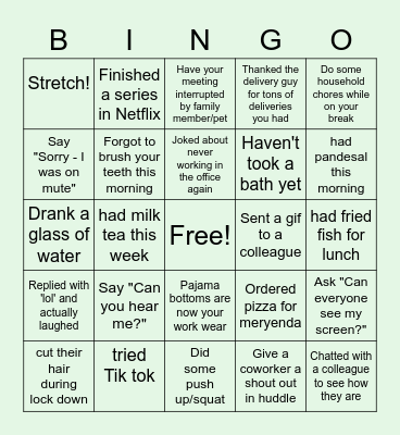 MMIC Remote Work Bingo Card