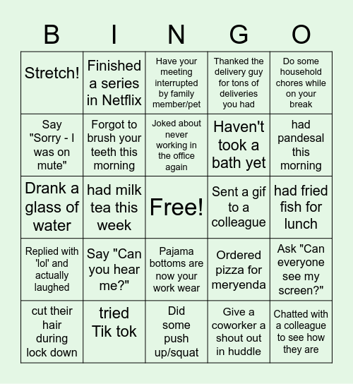 MMIC Remote Work Bingo Card