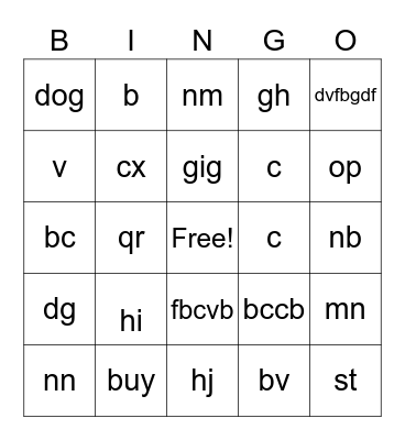 Grammar 2 Bingo Card