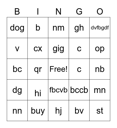 Grammar 2 Bingo Card