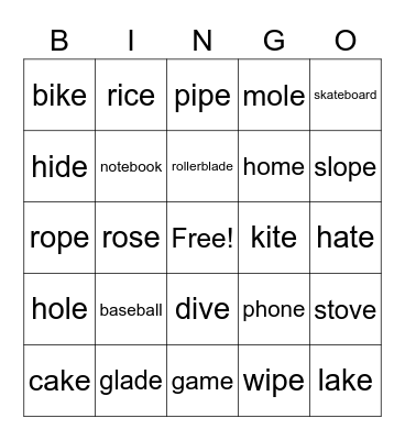 Magic 'e' Bingo! Bingo Card