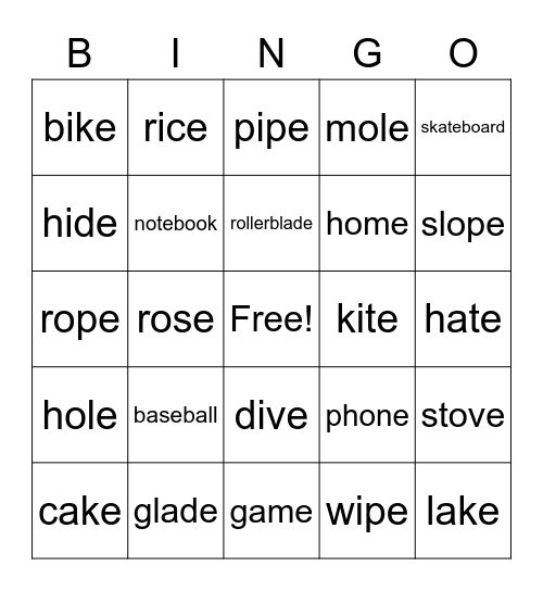 Magic 'e' Bingo! Bingo Card