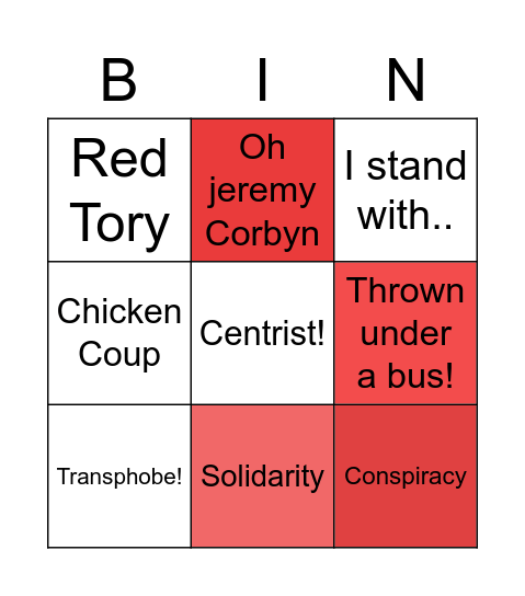 Online Corbynite Bingo Card