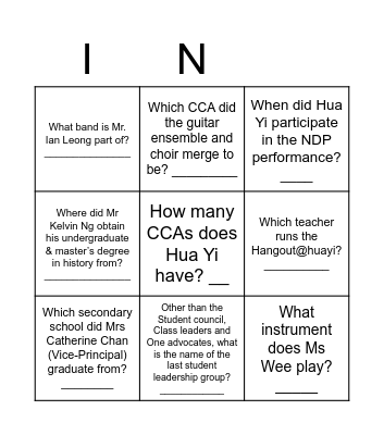 HuaYi's Bingo Card