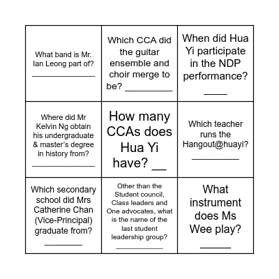 HuaYi's Bingo Card