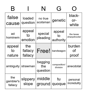 fallacy bingo Card