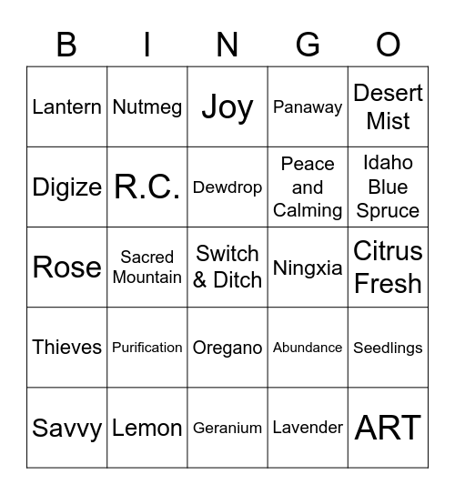 OILY BINGO Card