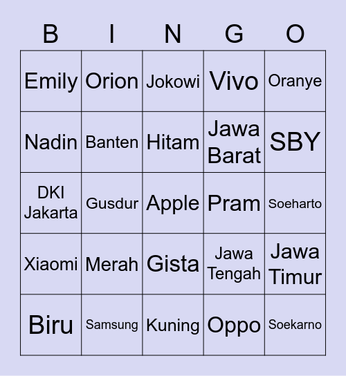 Emiyi Bingo Card
