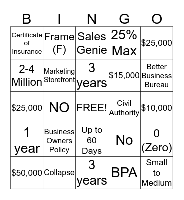 Commercial BINGO Card