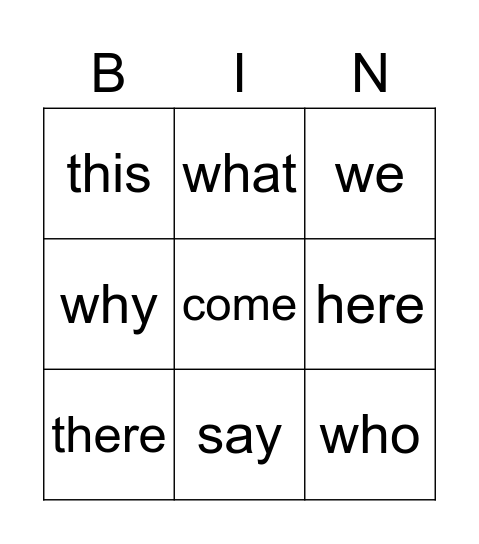 Puzzle Words Bingo Card
