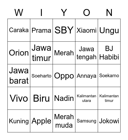 Punya Caka Bingo Card