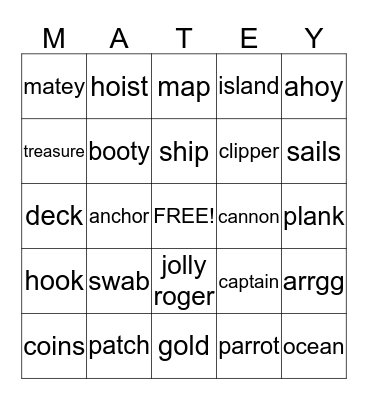 Pirate Bingo Card