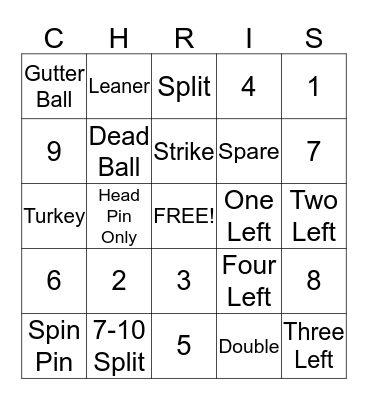 Grooms Dinner Bowling Bingo Card