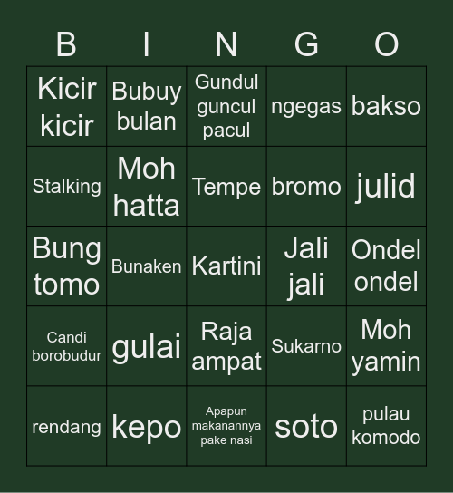 Nono. Bingo Card