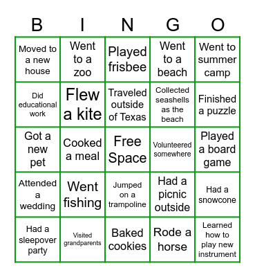 Back to School Bingo Card