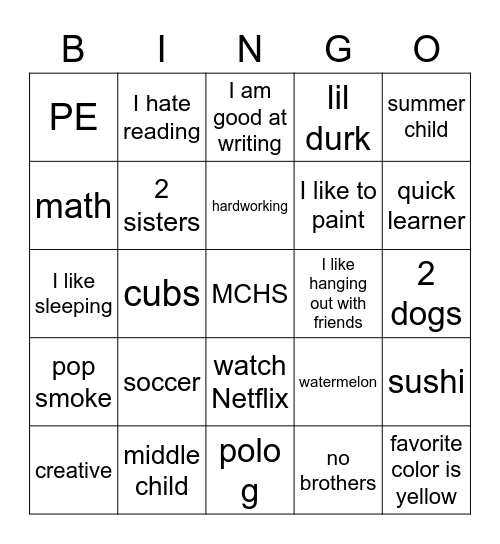 Untitled Bingo Card