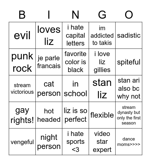 lily Bingo Card