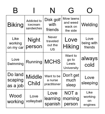 Personality Bingo Card