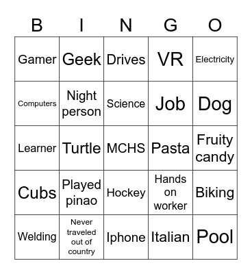 Personality Bingo Card