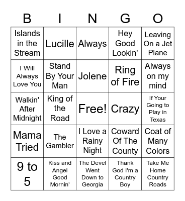 Country Western Bingo Card