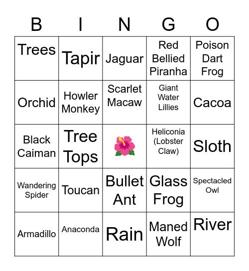 Amazon Rainforest Bingo Card