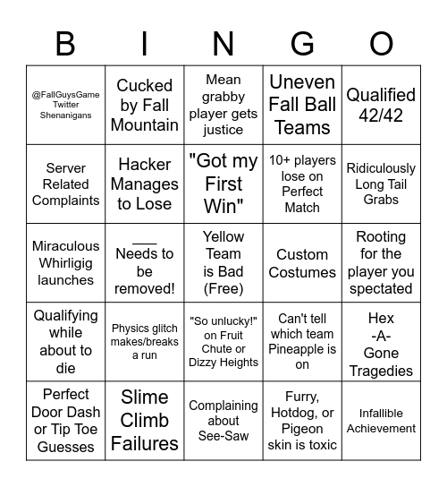 /r/FallGuysGame Bingo Card