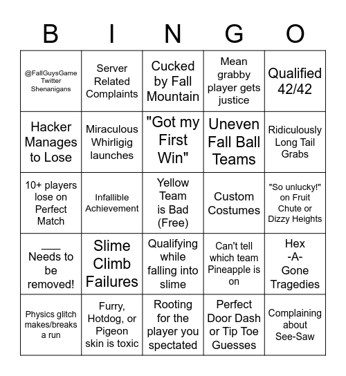 /r/FallGuysGame Bingo Card