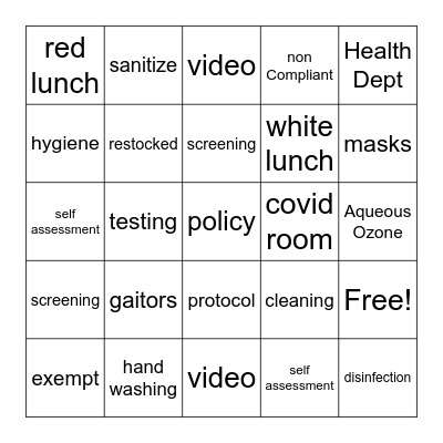 Covid Presentation Bingo Card