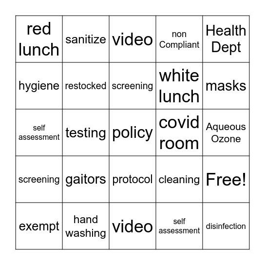 Covid Presentation Bingo Card