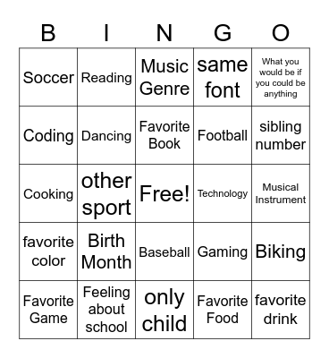What do you have in common? Bingo Card