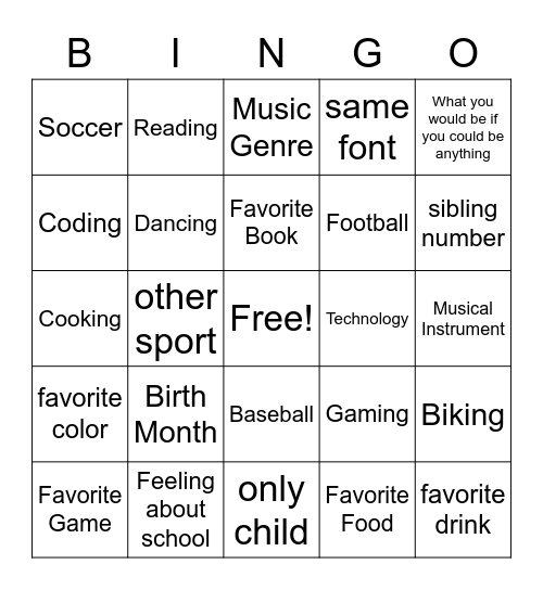 What do you have in common? Bingo Card