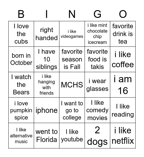 Untitled Bingo Card