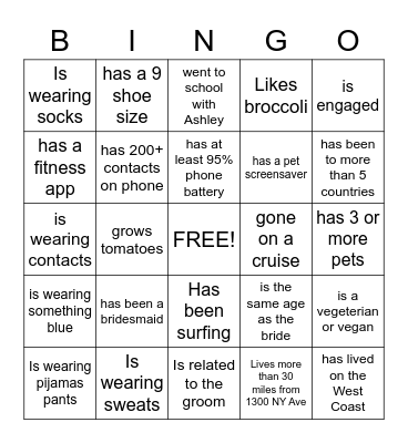 Be Our Guest @ Ashley's Bridal Shower Bingo Card