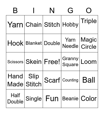 Yarn Art #19 Bingo Card