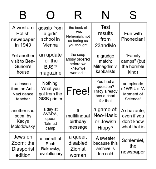 BJSP Bingo Card