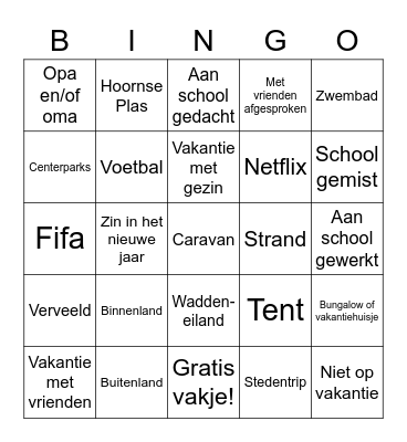 Vakantiebingo Card